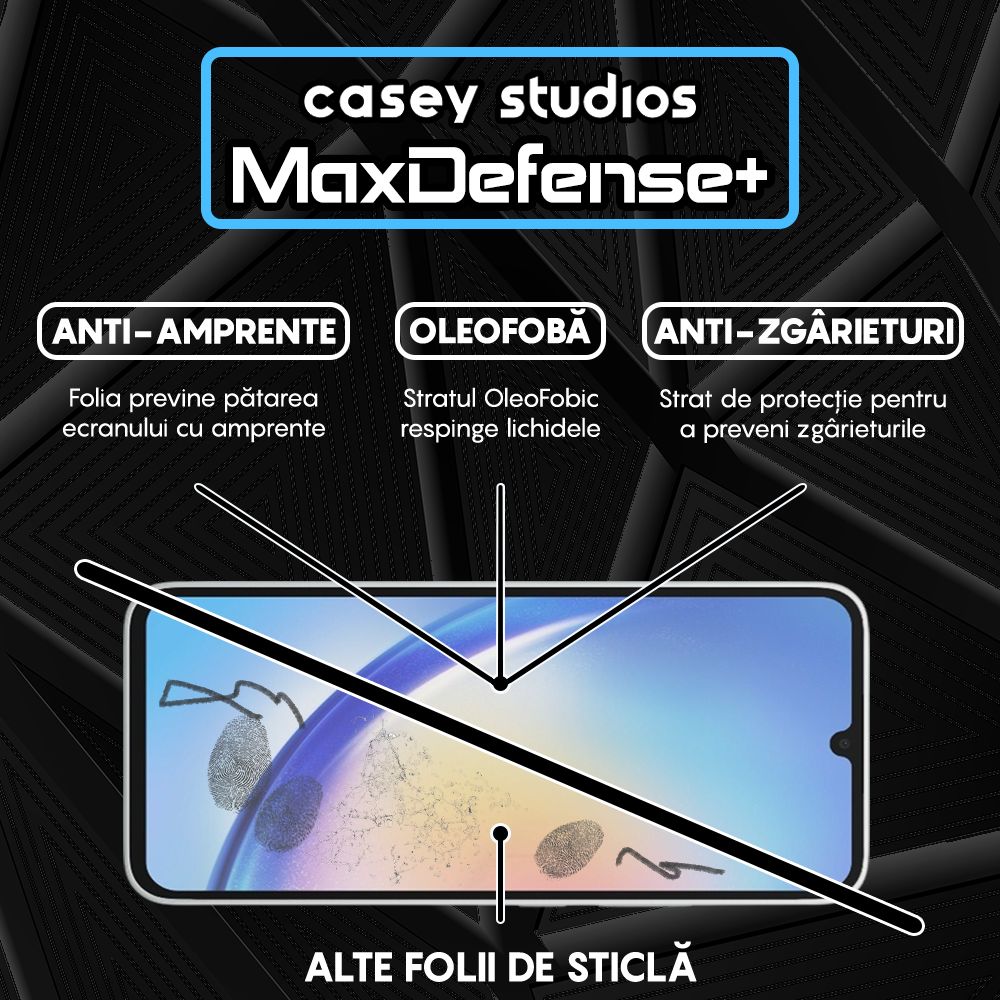 Folie Sticla MaxDefense+ - Samsung Galaxy A15/A15 5G/A24 4G/A25/M15 - Negru