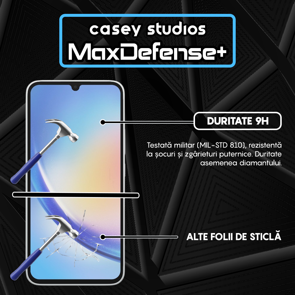 Folie Sticla MaxDefense+ - Samsung Galaxy A15/A15 5G/A24 4G/A25/M15 - Negru