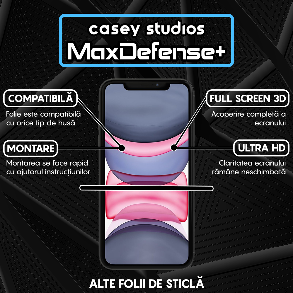 Folie Sticla MaxDefense+ - iPhone XR/11 - Negru