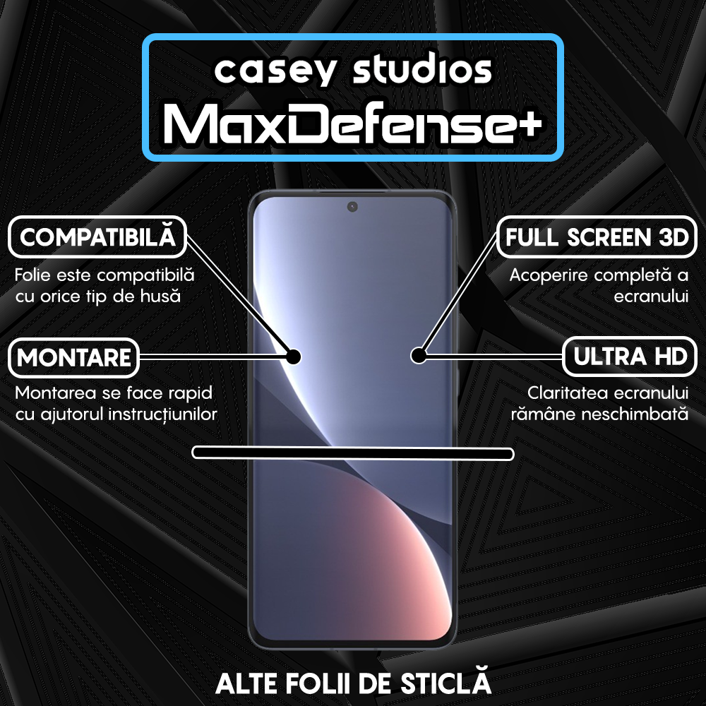 Folie Sticla MaxDefense+ - Xiaomi 12/12X - Negru