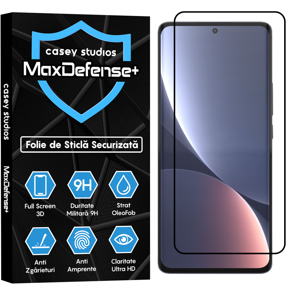 Folie Sticla MaxDefense+ - Xiaomi 12 Pro - Negru