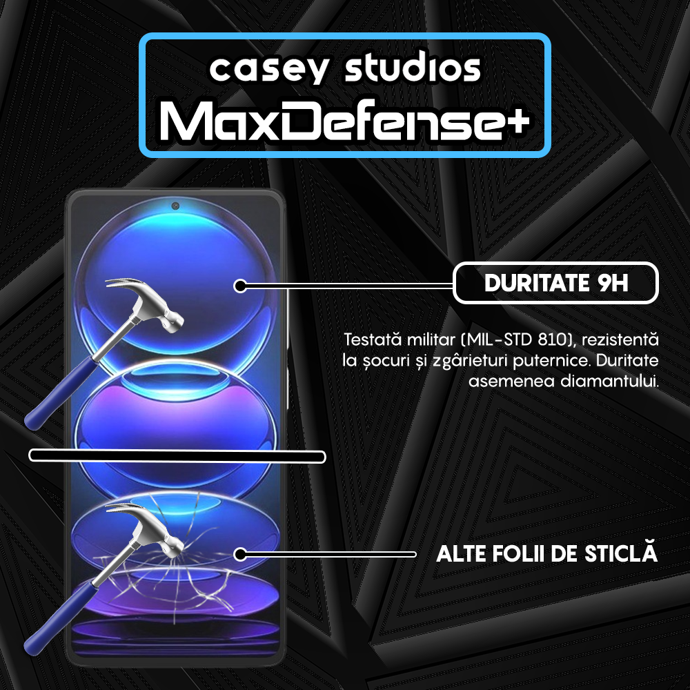 Folie Sticla MaxDefense+ - Xiaomi Redmi Note 12 Pro 5G/Redmi Note 12 Pro+ - Negru