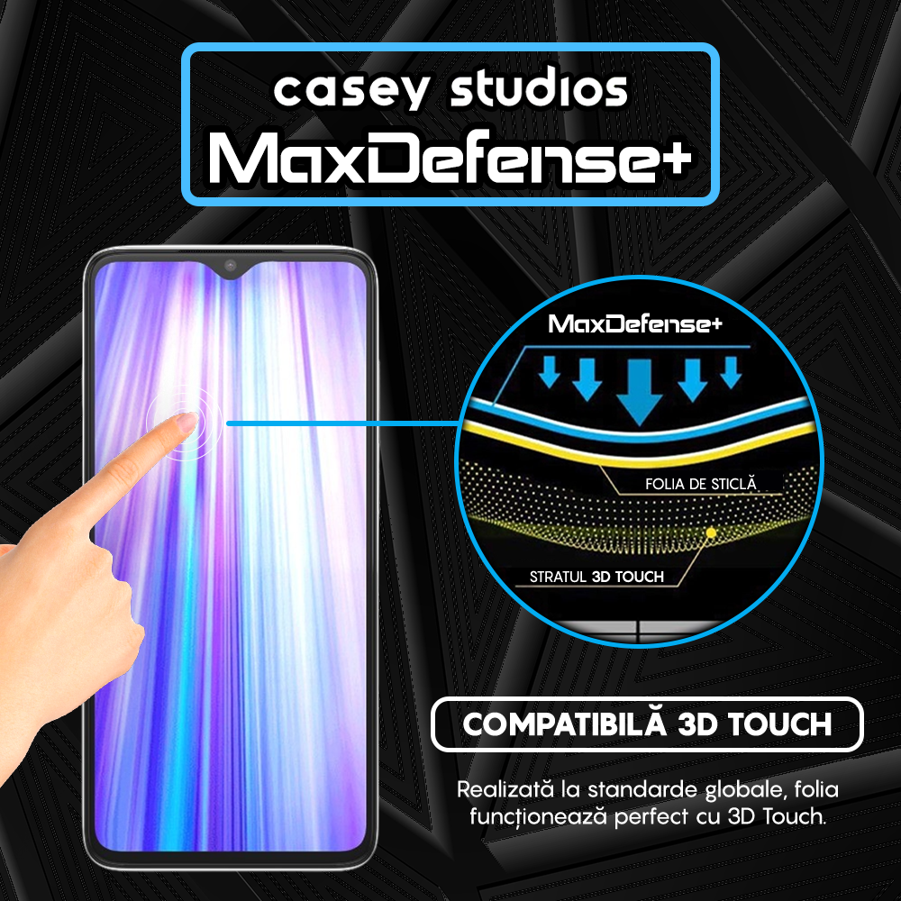 Folie Sticla MaxDefense+ - Xiaomi Redmi Note 8 Pro - Negru