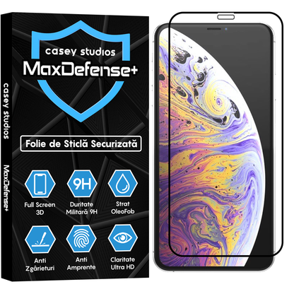 Folie Sticla MaxDefense+ - iPhone XS Max - Negru