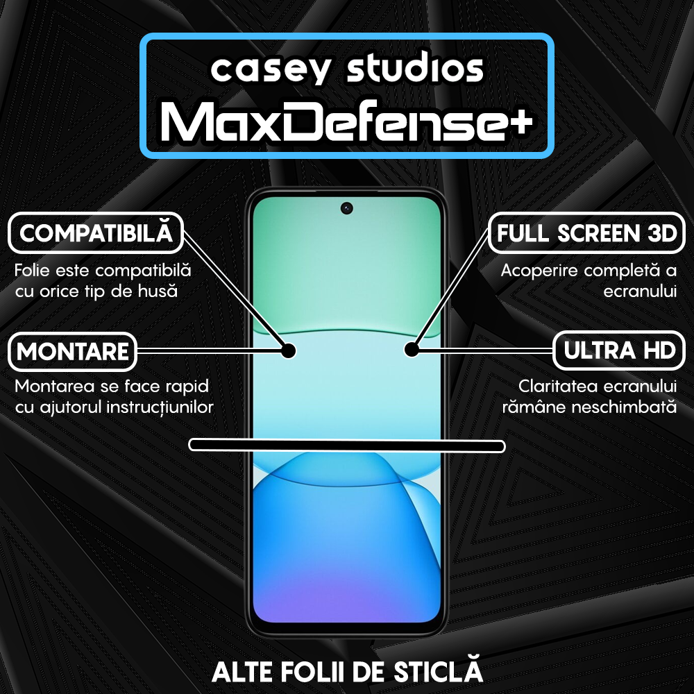 Folie Sticla MaxDefense+ - Xiaomi Redmi 13 - Negru