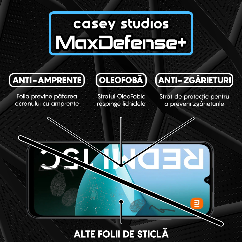 Folie Sticla MaxDefense+ - Xiaomi Redmi 15C - Negru