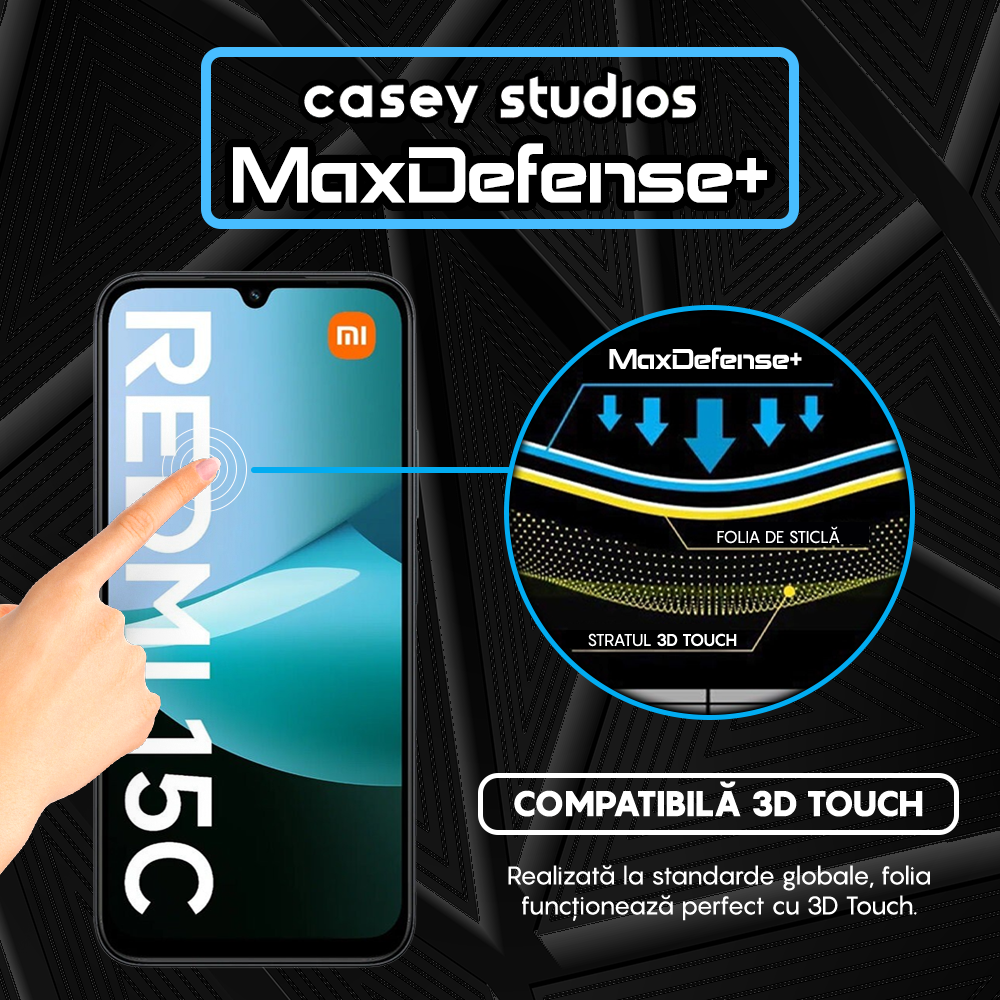 Folie Sticla MaxDefense+ - Xiaomi Redmi 15C - Negru
