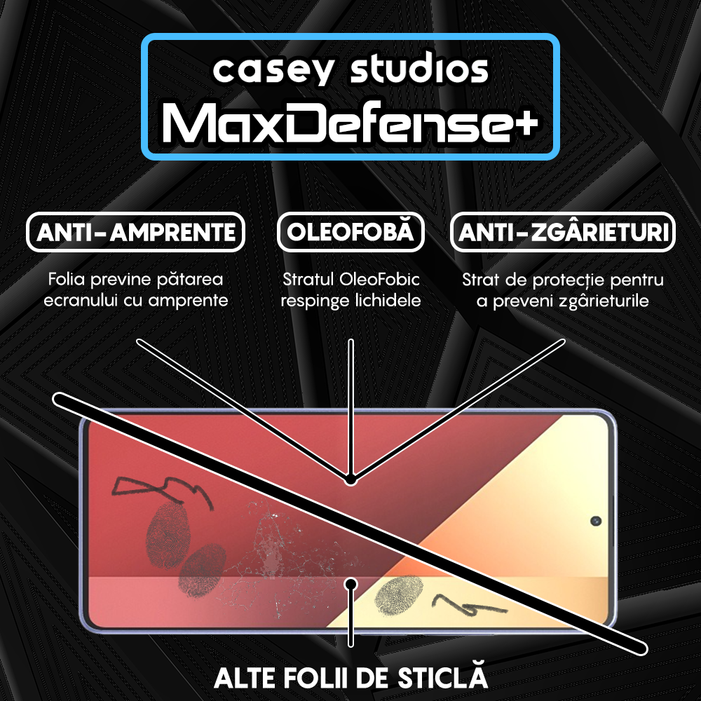 Folie Sticla MaxDefense+ - Xiaomi Redmi Note 13/Redmi Note 13 4G/Redmi Note 13 Pro 4G/5G - Negru