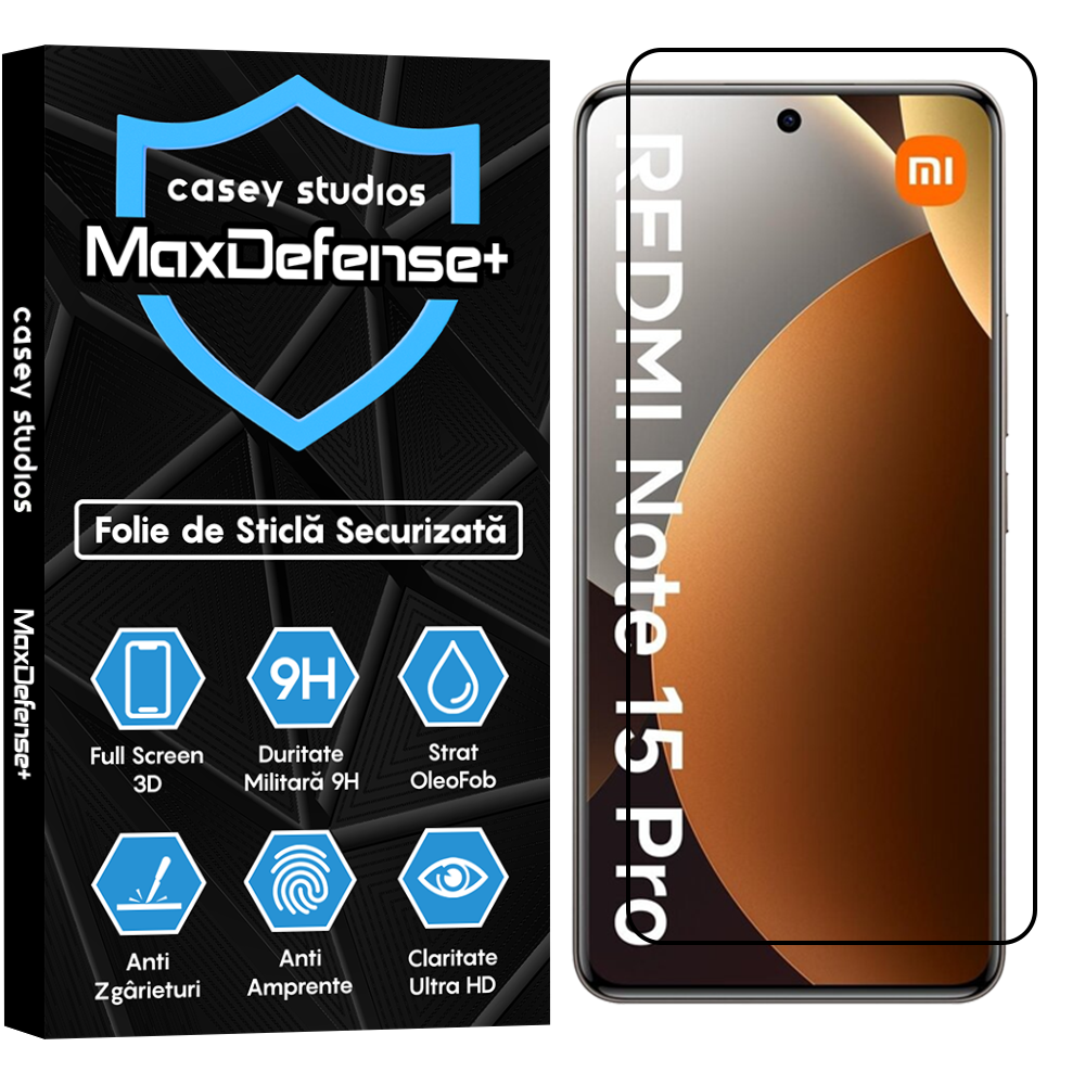 Folie Sticla MaxDefense+ - REDMI Note 15 Pro - Negru