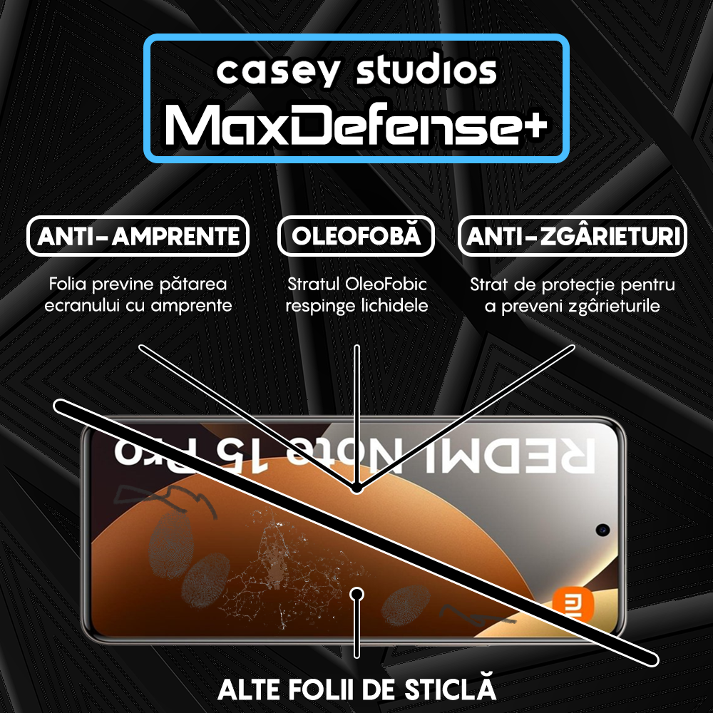 Folie Sticla MaxDefense+ - REDMI Note 15 Pro - Negru