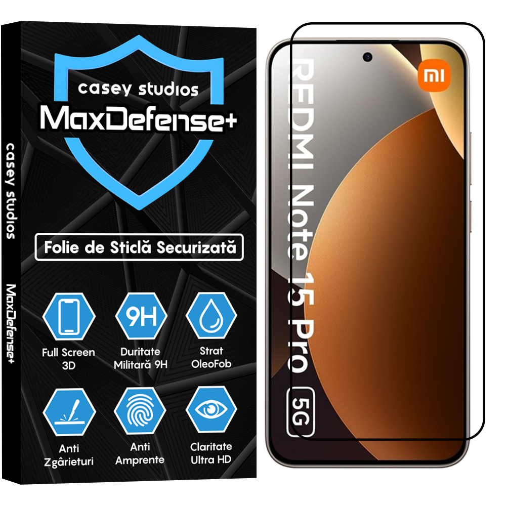 Folie Sticla MaxDefense+ - REDMI Note 15 Pro 5G - Negru