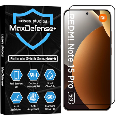 Folie Sticla MaxDefense+ - REDMI Note 15 Pro 5G - Negru