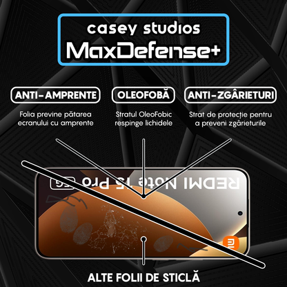 Folie Sticla MaxDefense+ - REDMI Note 15 Pro 5G - Negru