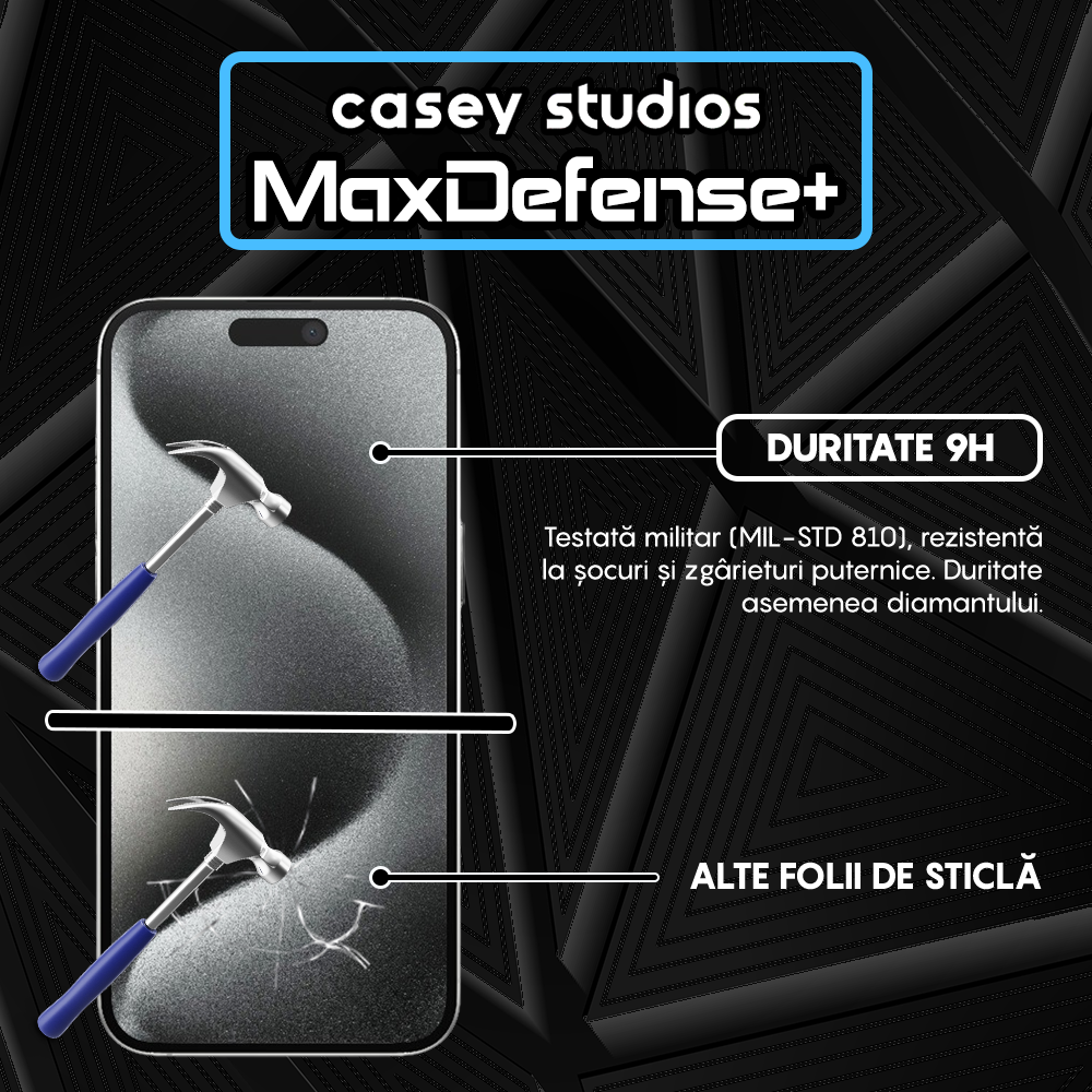 Folie Sticla MaxDefense+ - iPhone 15 Pro Max - Clear