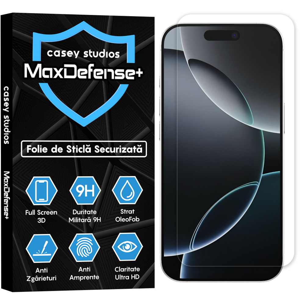 Folie Sticla MaxDefense+ - iPhone 16 Pro - Clear