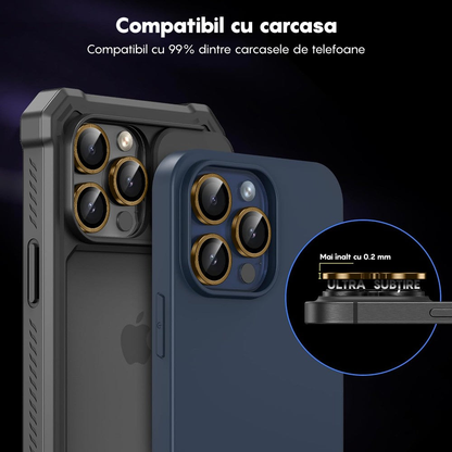 Folie Sticla Lentile Camera MaxDefense+ - iPhone 12 Pro Max - Galben