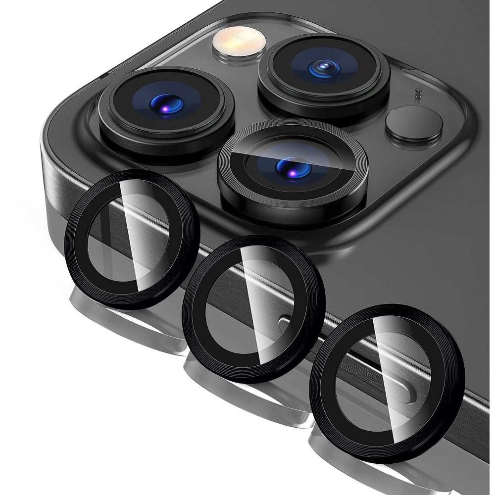 Folie Sticla Lentile Camera MaxDefense+ - iPhone 13 Pro/13 Pro Max - Negru