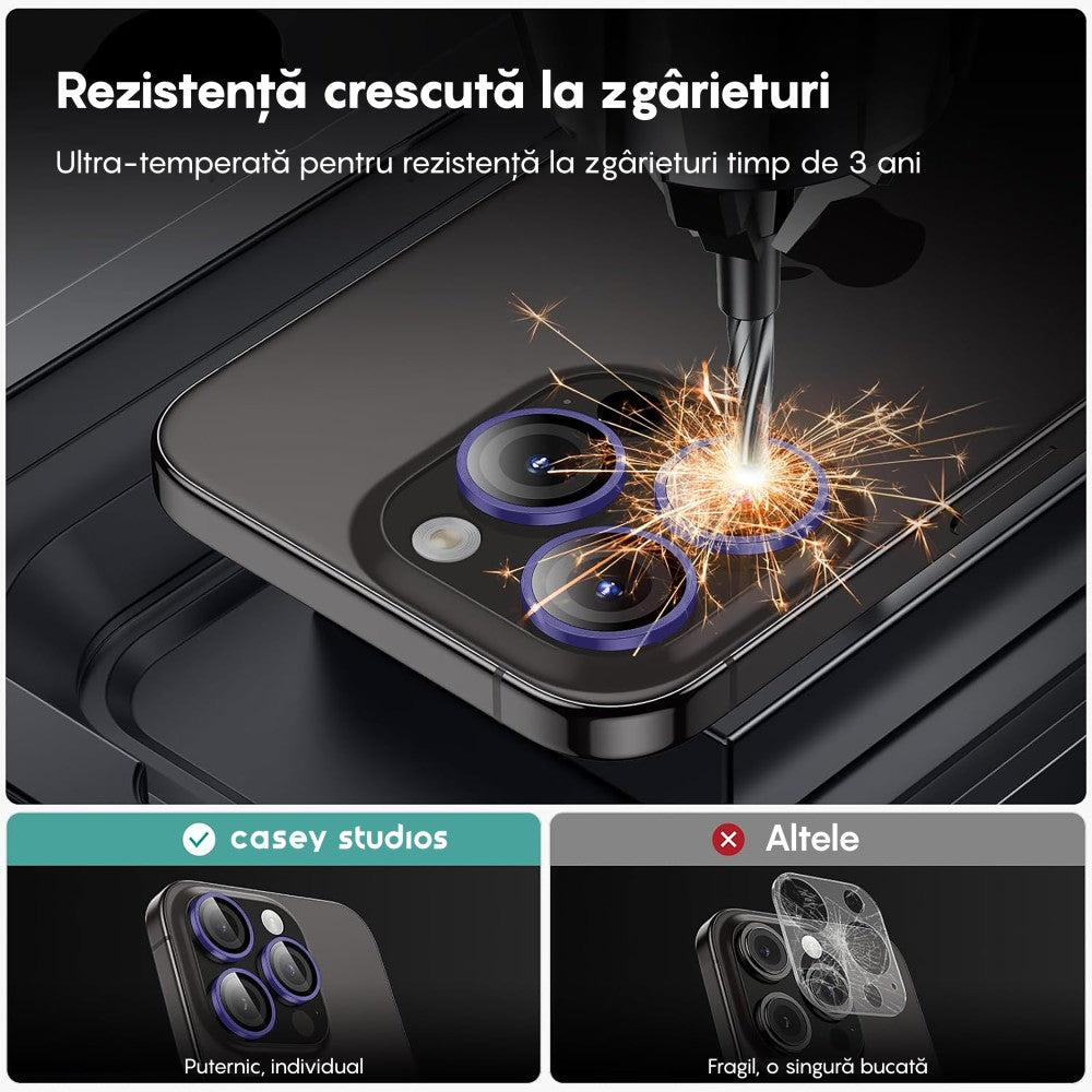 Folie Sticla Lentile Camera MaxDefense+ - iPhone 14/14 Plus - Mov Inchis