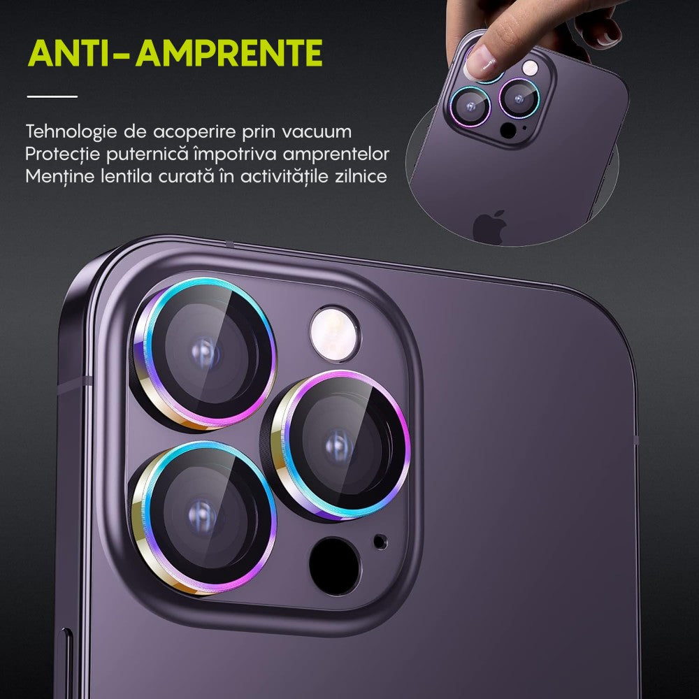 Folie Sticla Lentile Camera MaxDefense+ - iPhone 14/14 Plus - Curcubeu