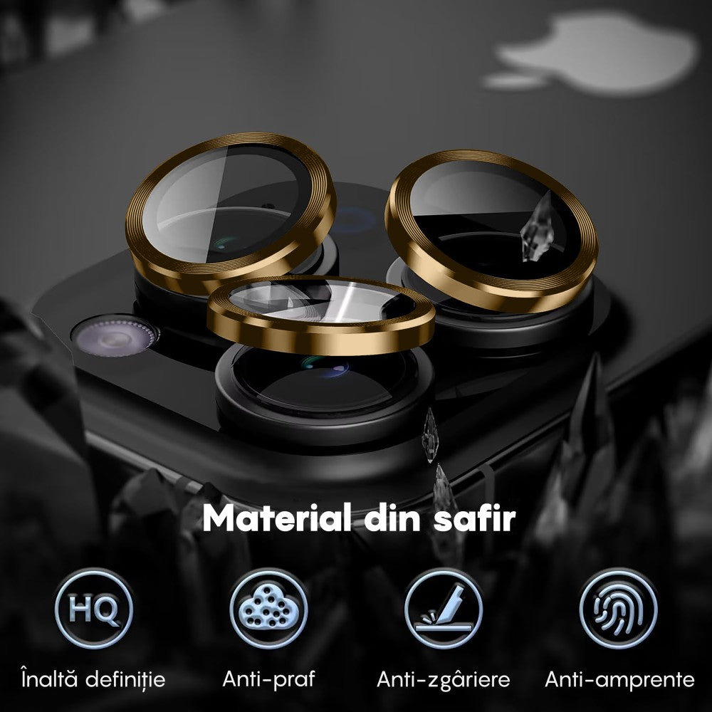 Folie Sticla Lentile Camera MaxDefense+ - iPhone 14 Pro/14 Pro Max - Galben