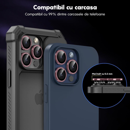 Folie Sticla Lentile Camera MaxDefense+ - iPhone 14 Pro/14 Pro Max - Roz
