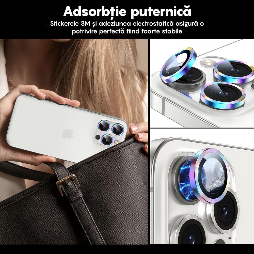 Folie Sticla Lentile Camera MaxDefense+ - iPhone 14 Pro/14 Pro Max - Curcubeu