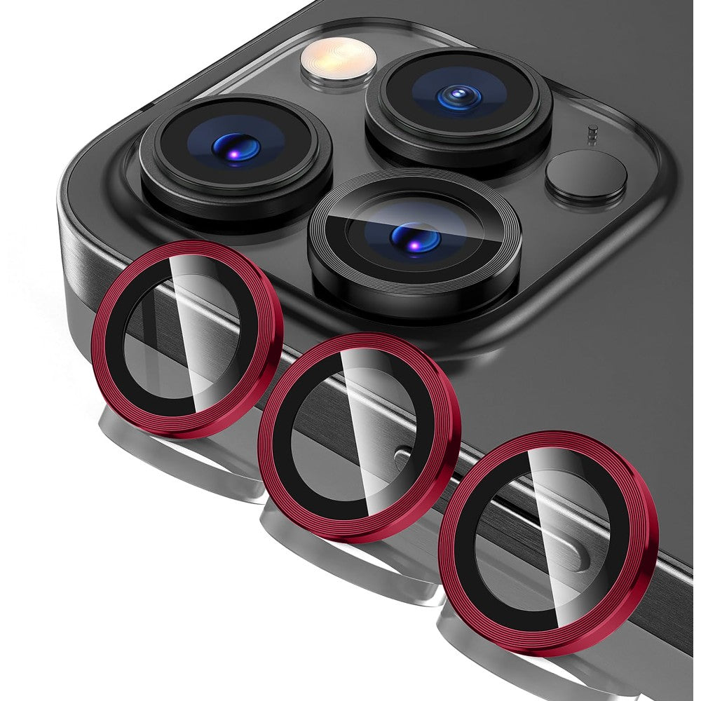 Folie Sticla Lentile Camera MaxDefense+ - iPhone 14 Pro/14 Pro Max - Rosu