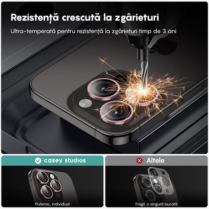 Folie Sticla Lentile Camera MaxDefense+ - iPhone 15/15 Plus - Roz