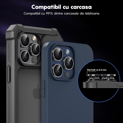Folie Sticla Lentile Camera MaxDefense+ - iPhone 15/15 Plus - Argintiu