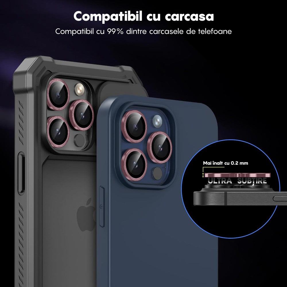Folie Sticla Lentile Camera MaxDefense+ - iPhone 15 Pro/15 Pro Max - Roz