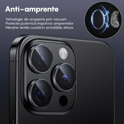 Folie Sticla Lentile Camera MaxDefense+ - iPhone 15 Pro/15 Pro Max - Argintiu