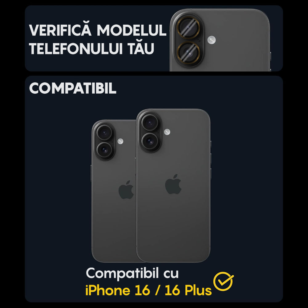 Folie Sticla Lentile Camera MaxDefense+ - iPhone 16/16 Plus - Galben