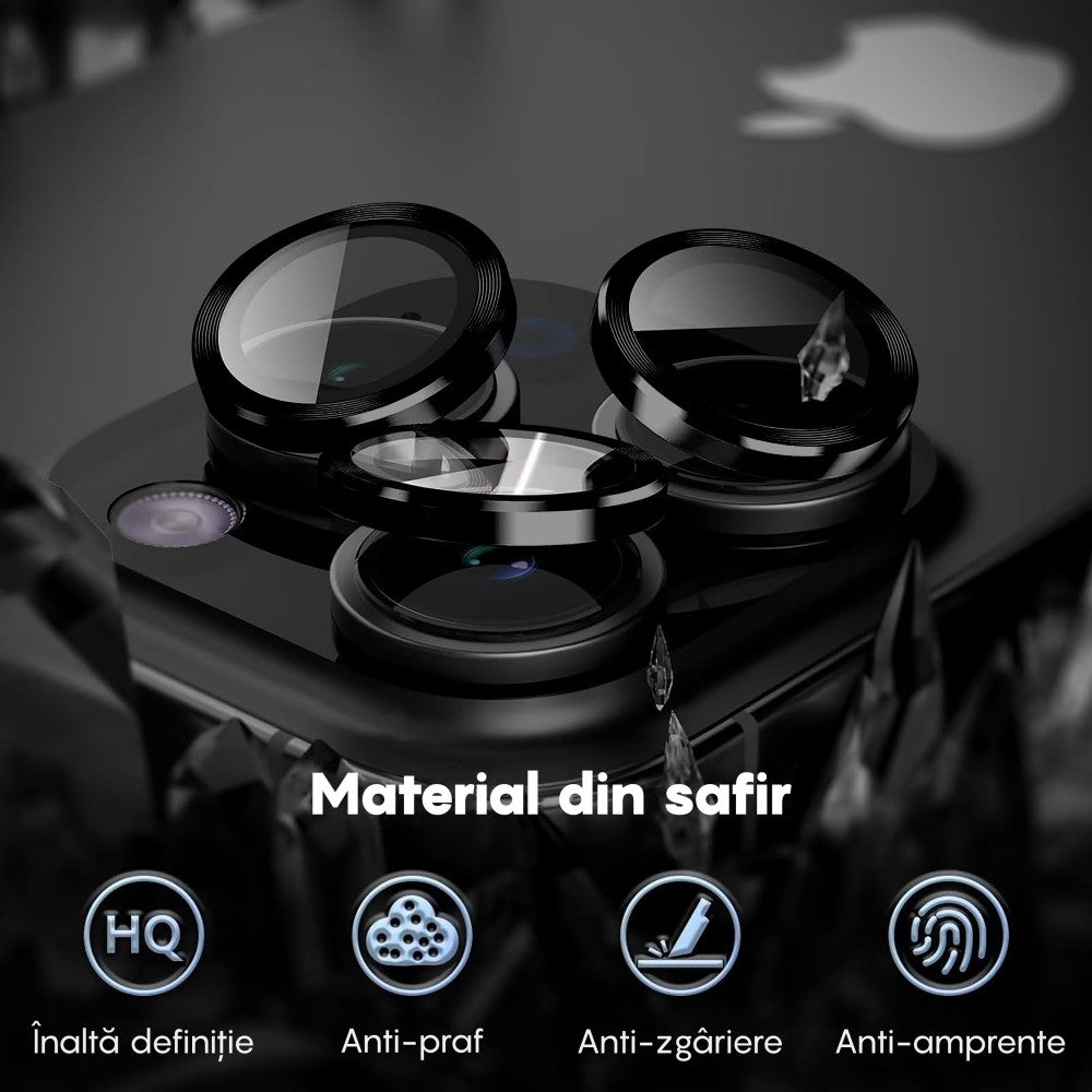 Folie Sticla Lentile Camera MaxDefense+ - iPhone 16 Pro/16 Pro Max - Negru