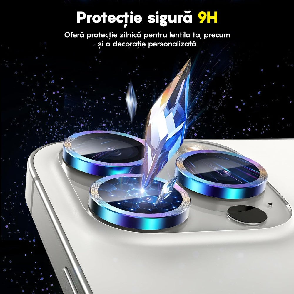 Folie Sticla Lentile Camera MaxDefense+ - iPhone 16 Pro/16 Pro Max - Curcubeu