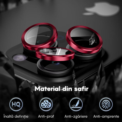 Folie Sticla Lentile Camera MaxDefense+ - iPhone 16 Pro/16 Pro Max - Rosu