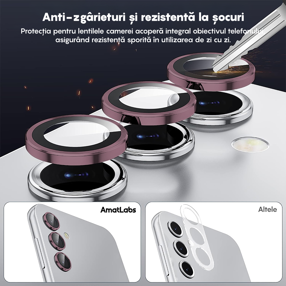 Folie Sticla Lentile Camera MaxDefense+ - Samsung Galaxy A55 - Roz