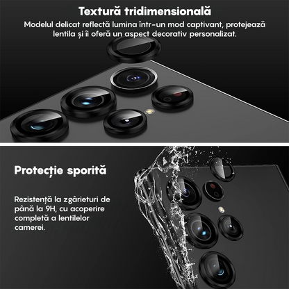 Folie Sticla Lentile Camera MaxDefense+ - Samsung Galaxy S23 Ultra - Negru