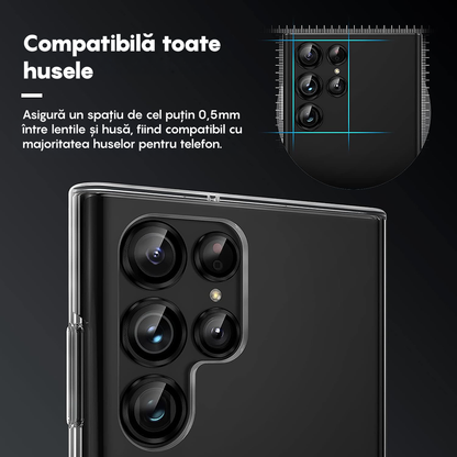 Folie Sticla Lentile Camera MaxDefense+ - Samsung Galaxy S23 Ultra - Negru