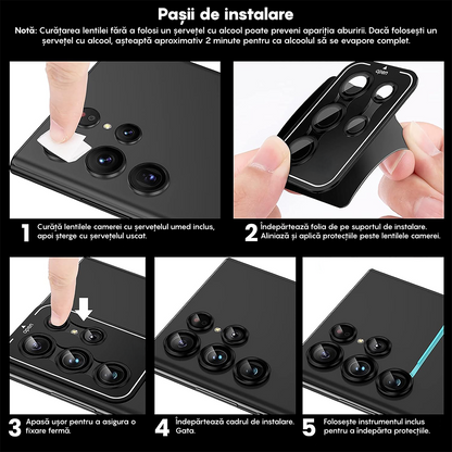 Folie Sticla Lentile Camera MaxDefense+ - Samsung Galaxy S23 Ultra - Negru
