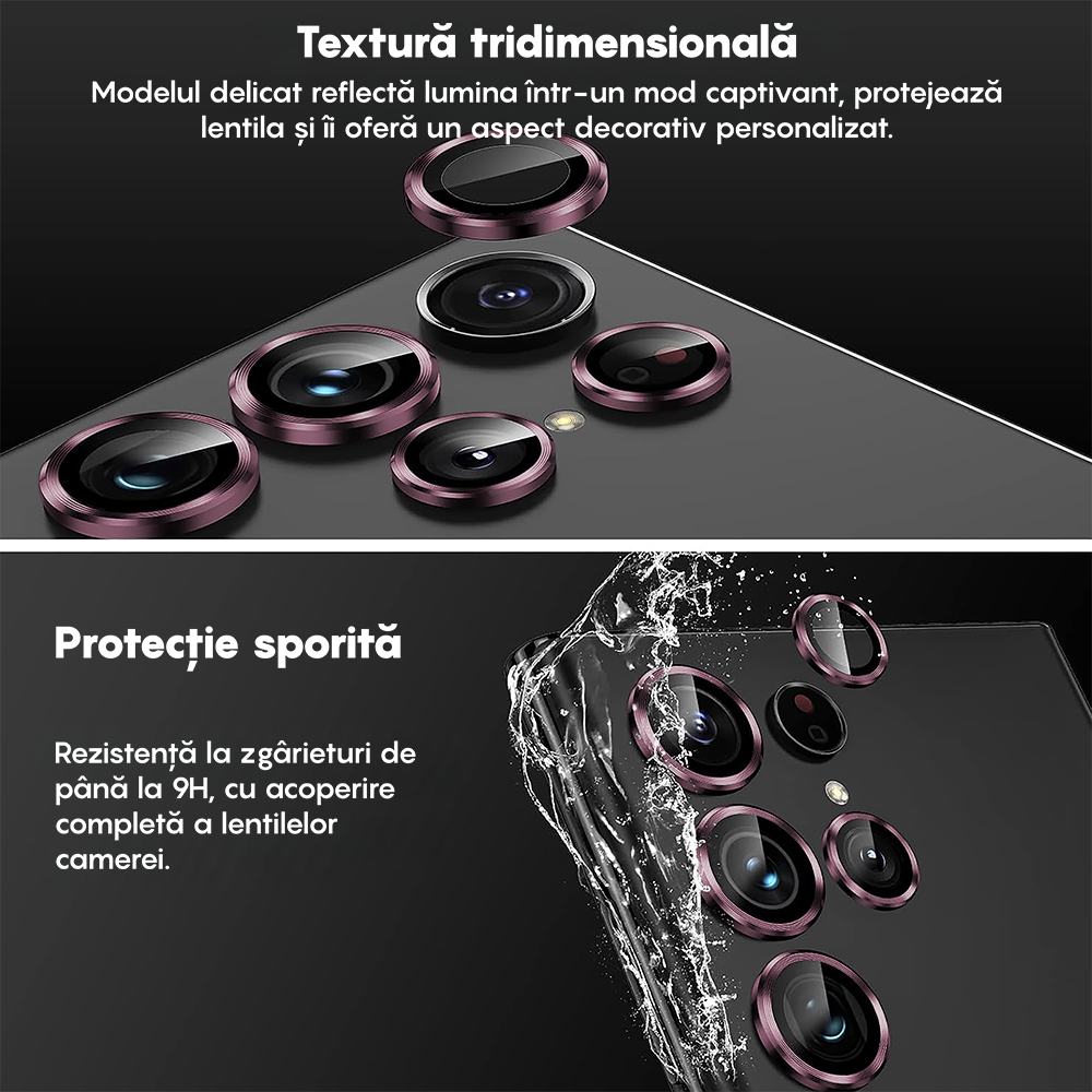 Folie Sticla Lentile Camera MaxDefense+ - Samsung Galaxy S23 Ultra - Roz