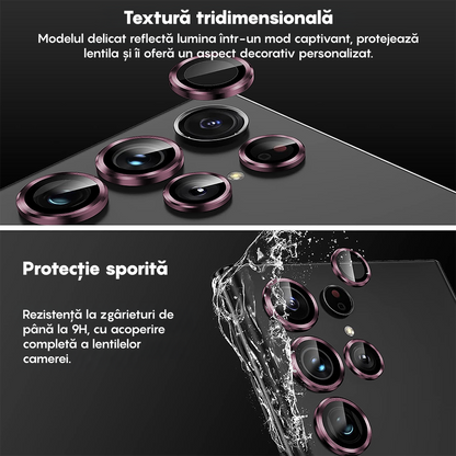 Folie Sticla Lentile Camera MaxDefense+ - Samsung Galaxy S23 Ultra - Roz