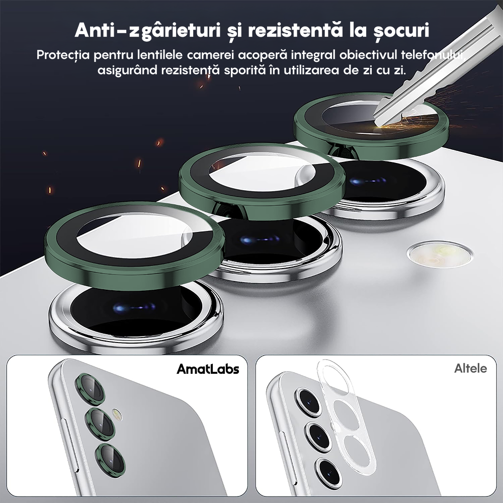 Folie Sticla Lentile Camera MaxDefense+ - Samsung Galaxy S24 - Verde