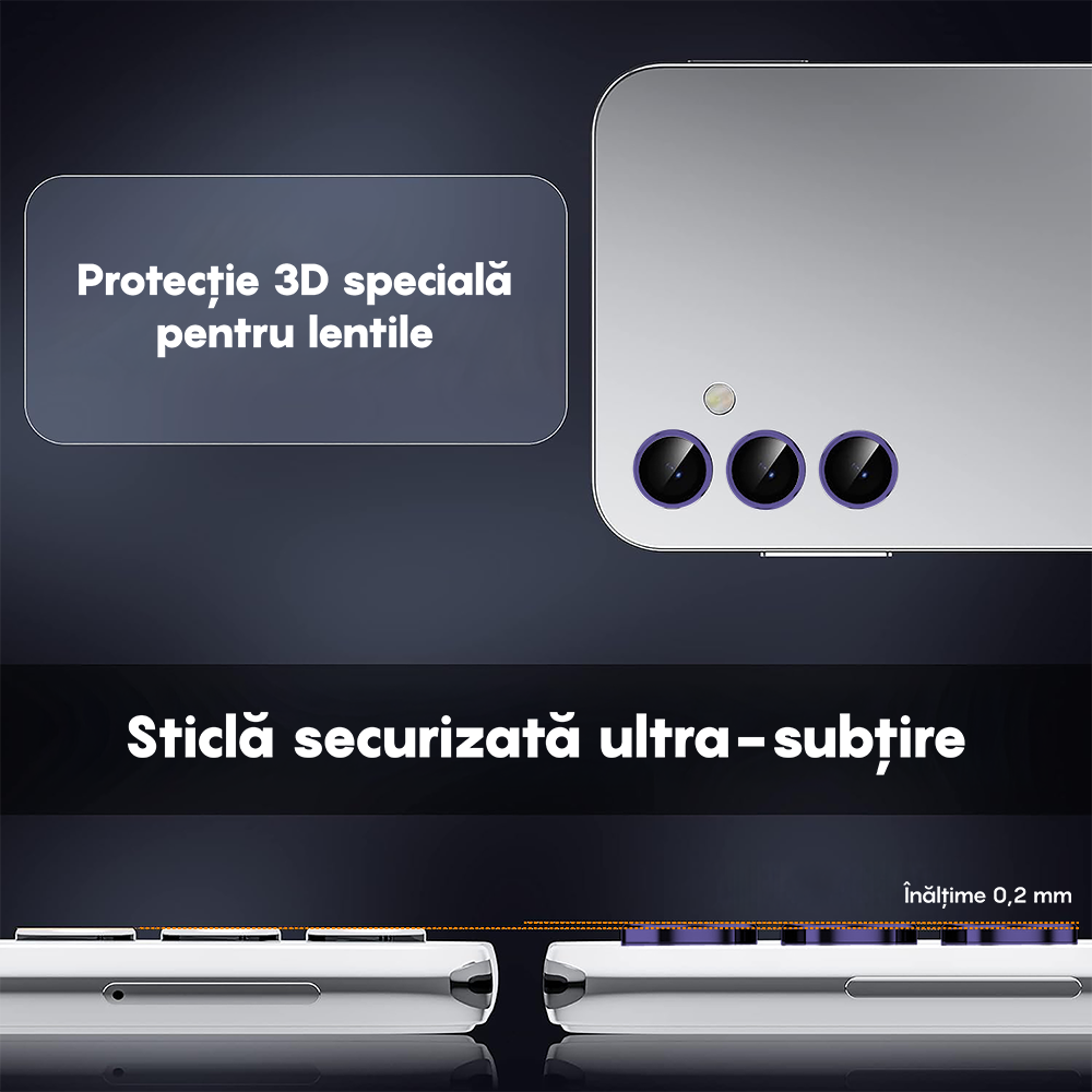 Folie Sticla Lentile Camera MaxDefense+ - Samsung Galaxy S24 - Mov Inchis