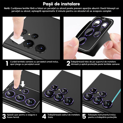 Folie Sticla Lentile Camera MaxDefense+ - Samsung Galaxy S24 Ultra - Mov Inchis