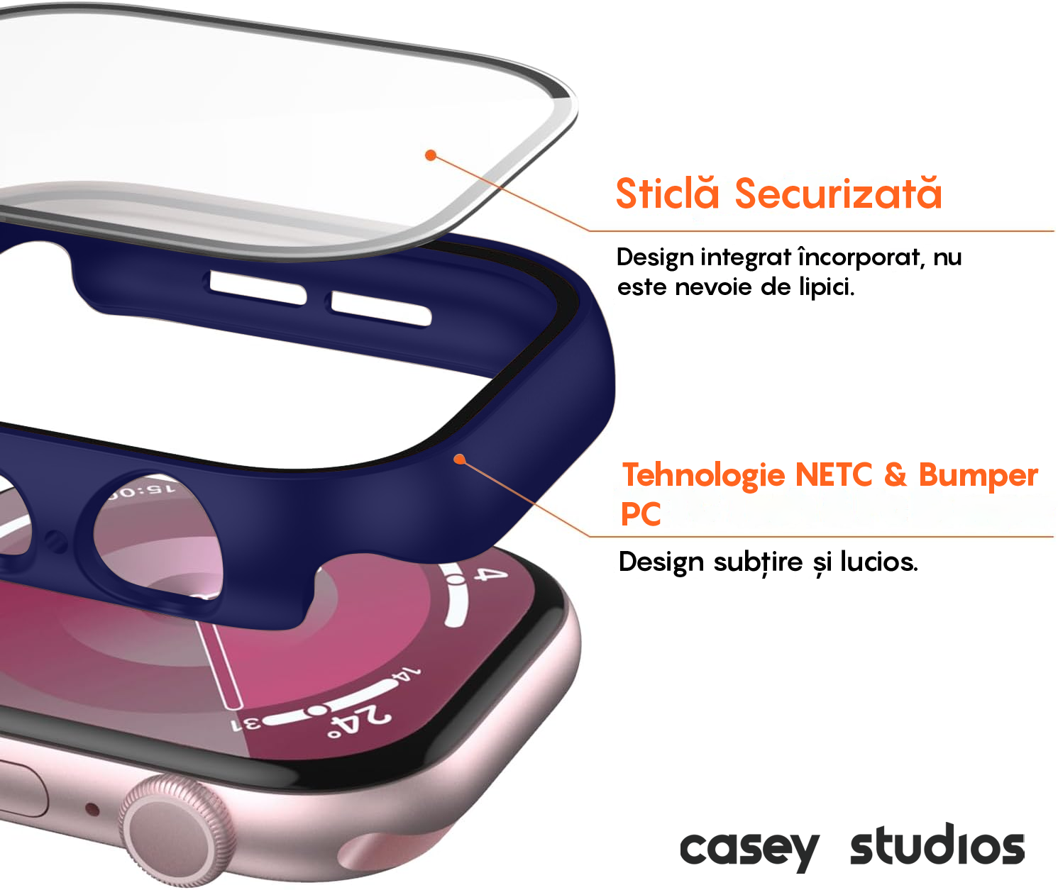 Carcasa 360° (Husa + Folie) - Apple Watch 10/11 - 42MM - Midnight Blue