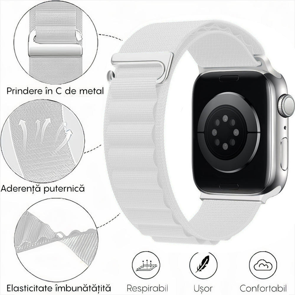 Curea Alpine Summit - Apple Watch 1/2/3/4/5/6/7/8/9/10/11/SE/SE2/SE3 - 38/40/41/42 MM - Alb