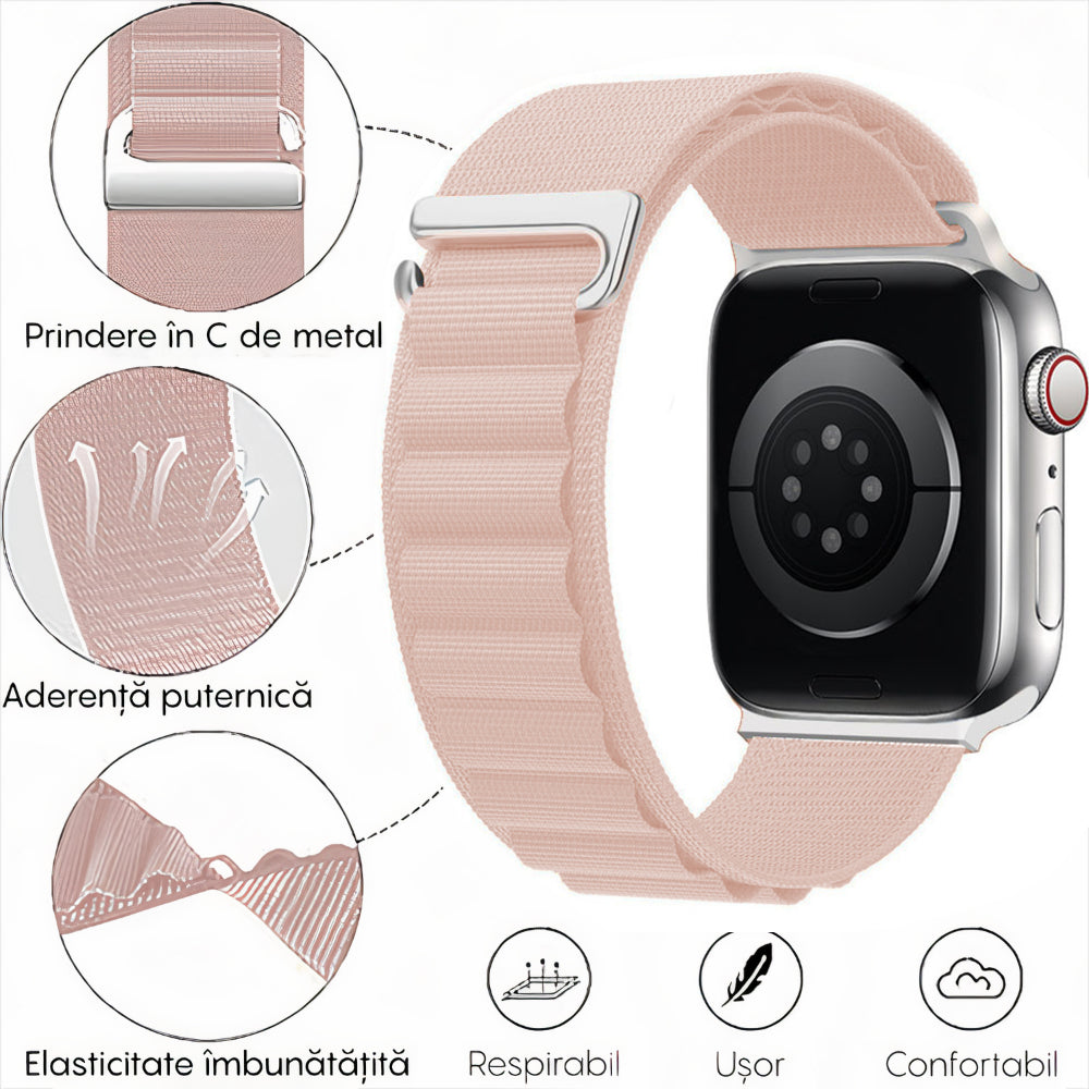 Curea Alpine Summit - Apple Watch 1/2/3/4/5/6/7/8/9/10/11/SE/SE2/SE3/Ultra 1/Ultra 2/Ultra 3 - 42/44/45/46/49 MM - Pink Sand