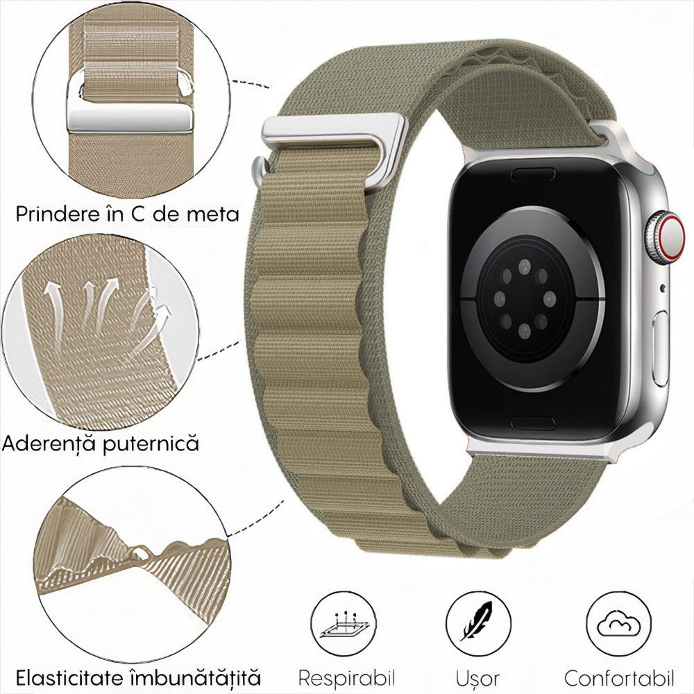 Curea Alpine Summit - Apple Watch 1/2/3/4/5/6/7/8/9/10/11/SE/SE2/SE3/Ultra 1/Ultra 2/Ultra 3 - 42/44/45/46/49 MM - Verde Deschis
