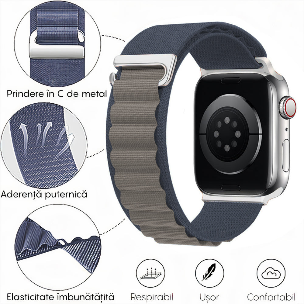 Curea Alpine Summit - Apple Watch 1/2/3/4/5/6/7/8/9/10/11/SE/SE2/SE3/Ultra 1/Ultra 2/Ultra 3 - 42/44/45/46/49 MM - Albastru