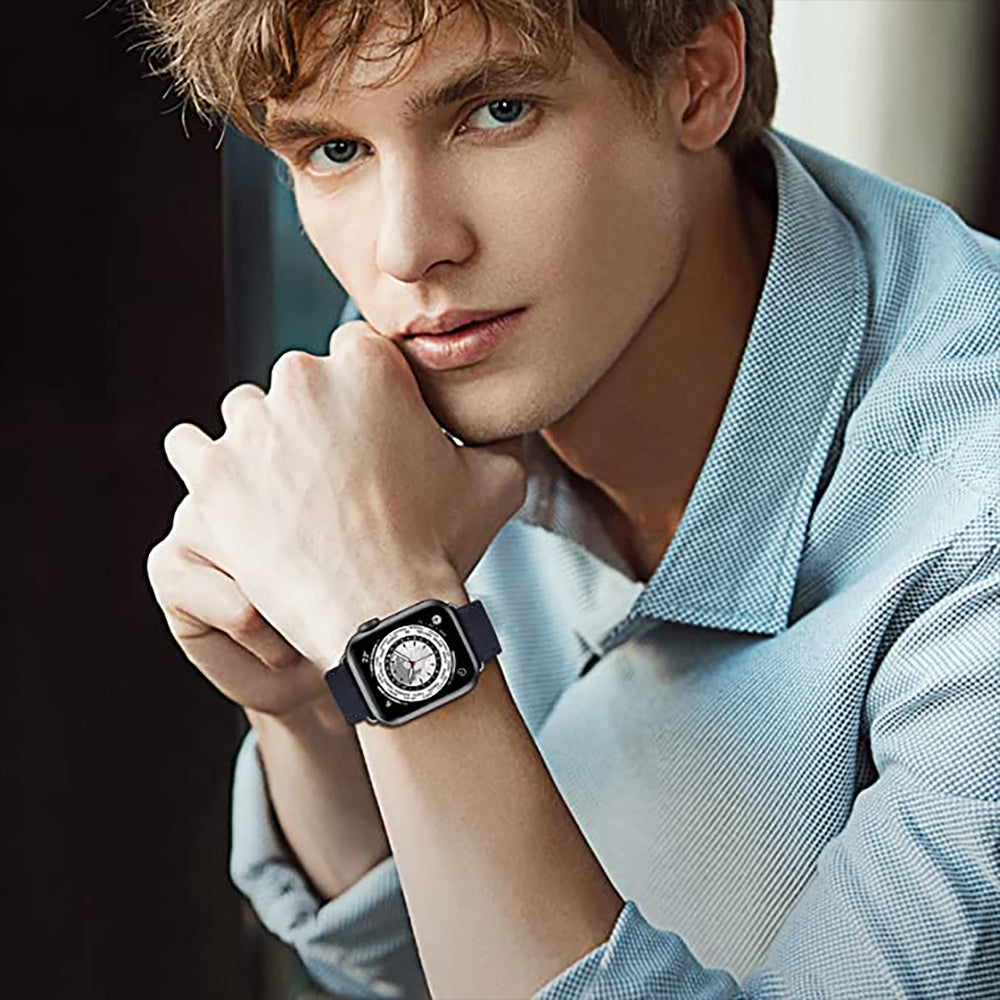 Curea Leather Elegance - Apple Watch 1/2/3/4/5/6/7/8/9/10/11/SE/SE2/SE3 - 38/40/41/42 MM - Midnight Blue